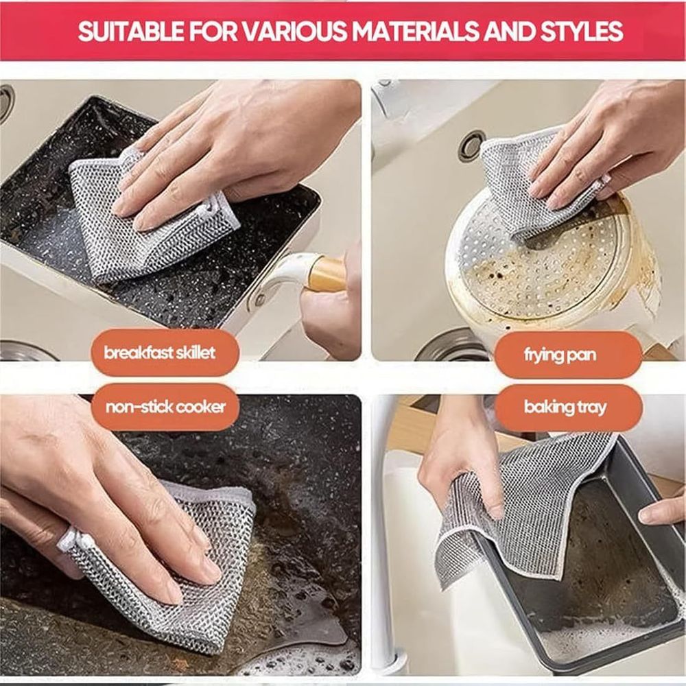 Non Scratch Double Layer Dish Wash Cloths for Your Healthy Kitchen - Pack of 8