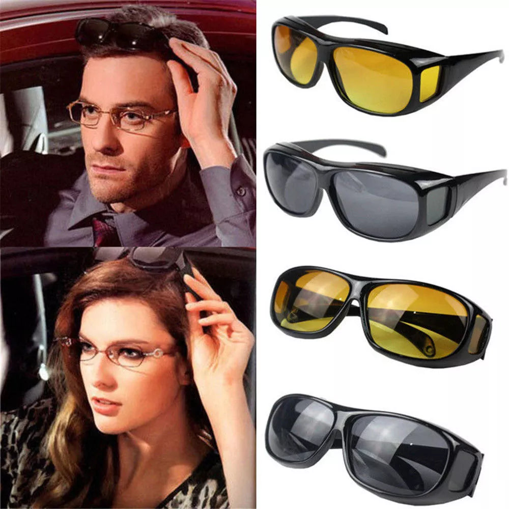HD Vision Day & Night Unisex Goggles - Anti-Glare, Polarized Sunglasses for Men & Women as Driving Glasses UV Protection for all Bikes & Cars - Pack of 2 Googles